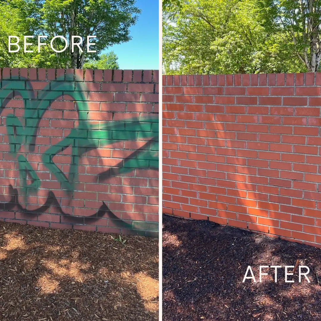 Brick wall before and after graffiti removal
