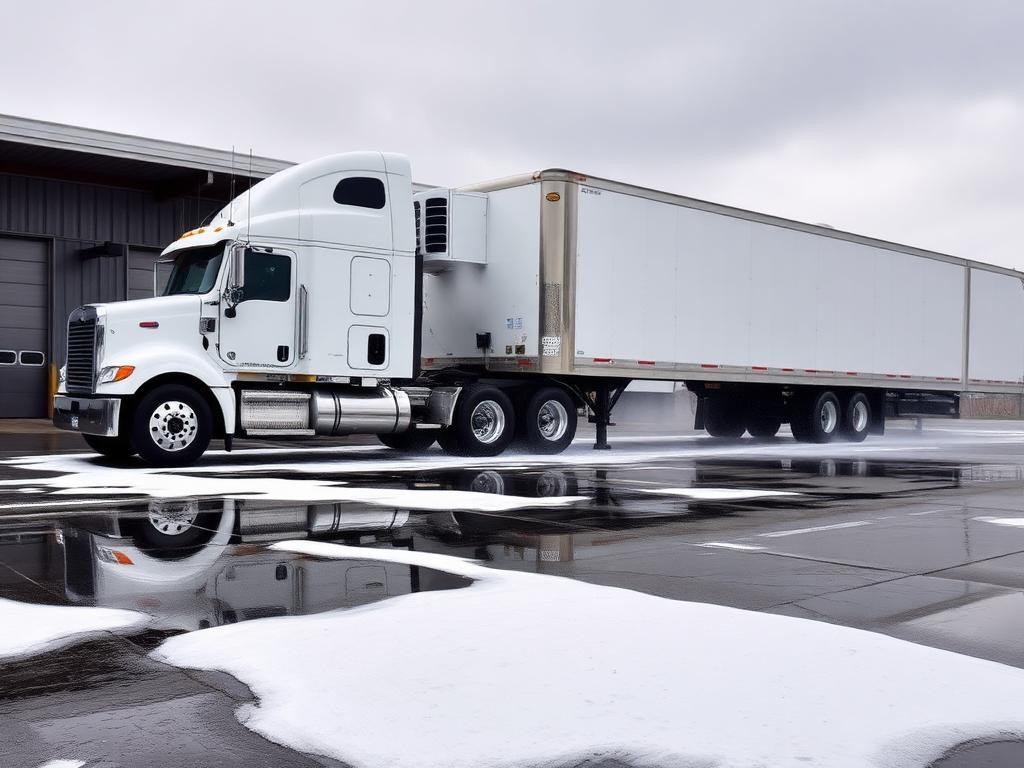 Semi truck and trailer being washed