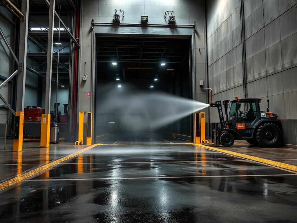Washing an industrial warehouse floor